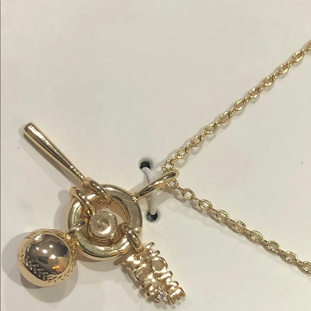 14KT gold plated cz solitaire 18” baseball‎ Home Run monogram necklace brand new
